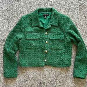 Rachel Zoe boucle tweed lined cropped jacked w brass buttons size Medium